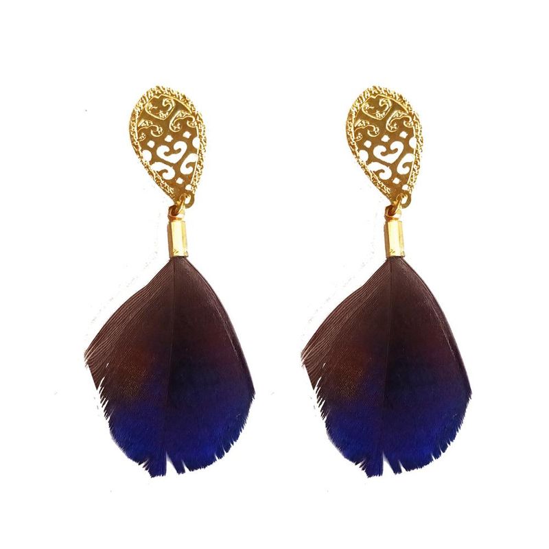 MARIA PASKARO - Aros de Pluma Monal Morado Dorado B Maria Paskaro - Morado