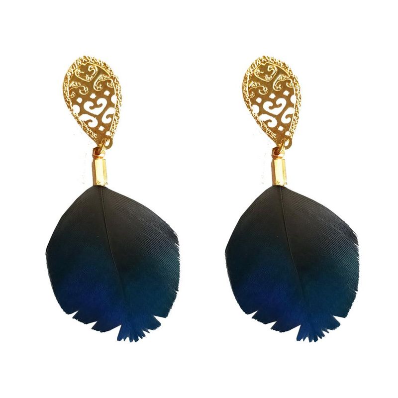 MARIA PASKARO - Aros de Pluma Monal Azul Dorado Maria Paskaro - Azul Francia