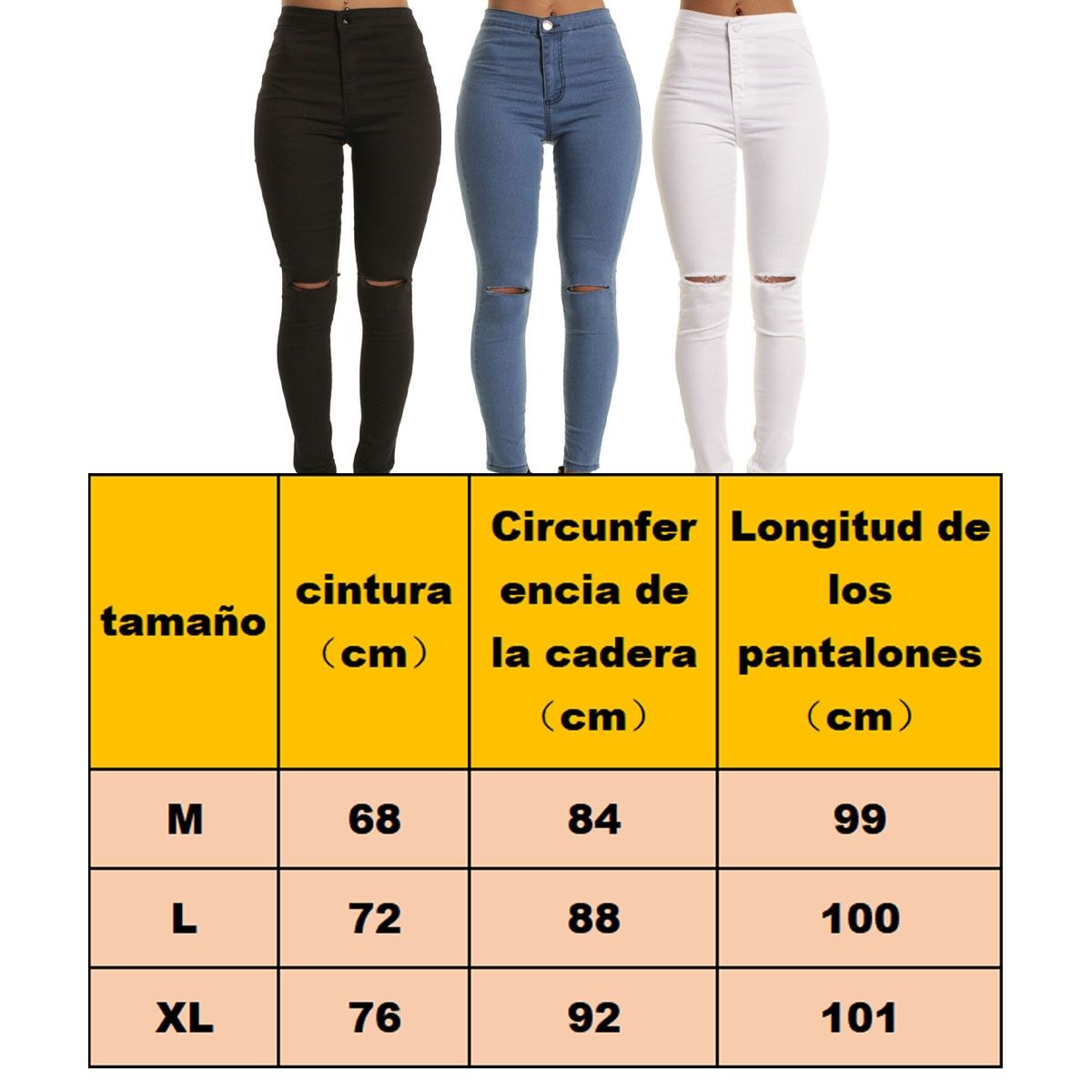 EDWINAYY - Vaqueros Elásticos Con Agujeros En Las Rodillas Para Mujer