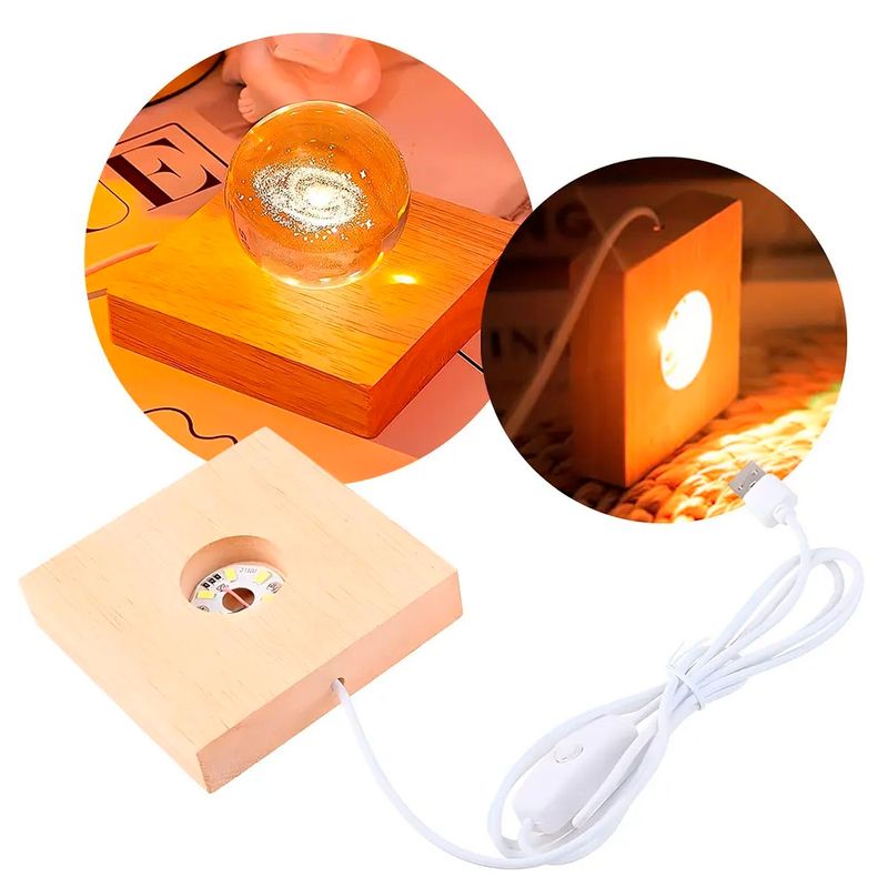 GENERICO - Base Cuadrada Madera Led 3 Tonos Para Lámpara Bola 3d 10cm