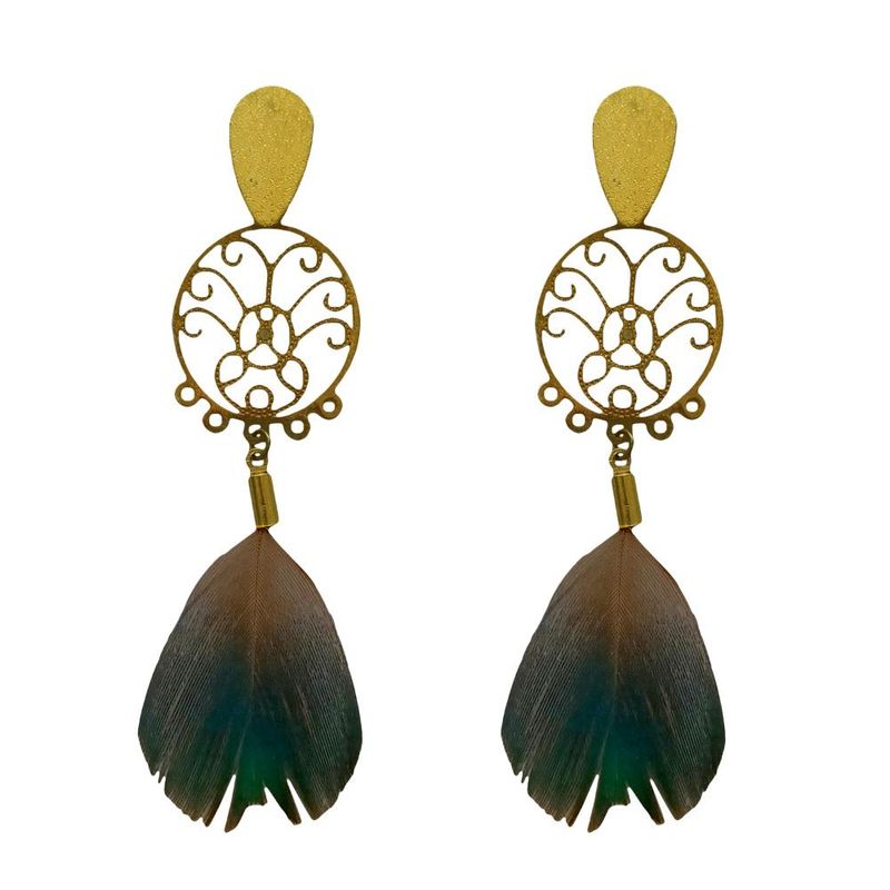 MARIA PASKARO - Aros de Pluma Monal Verde Azul Dorado B Maria Paskaro - Multicolor