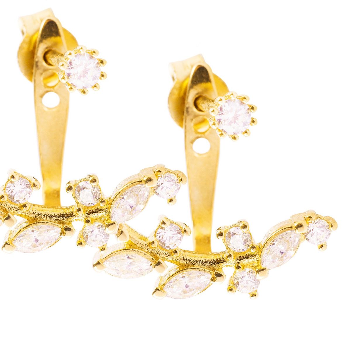 JB JOYAS BARON - Aros de Oro 18kt Hojas Circon 9314