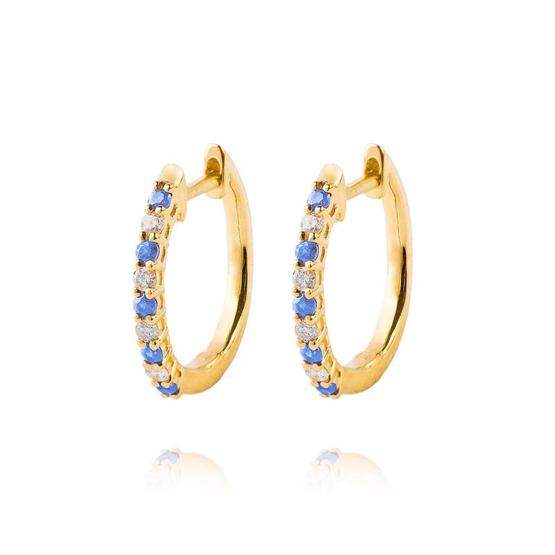 JB JOYAS BARON - Aros de Oro 18kt Diamante 9Pts Totales y 13 Pts Total Zafiro