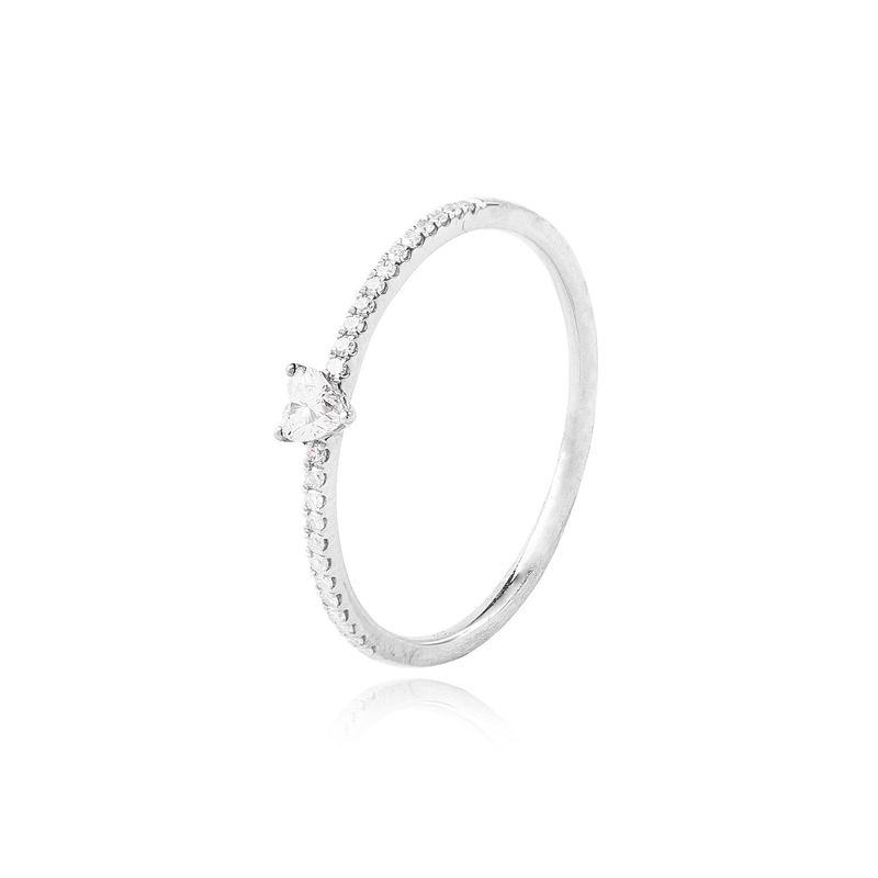 JB JOYAS BARON - Anillo Oro Blanco 18kt Diamantes de Corazón 1x9 Pts y 6 Pts
