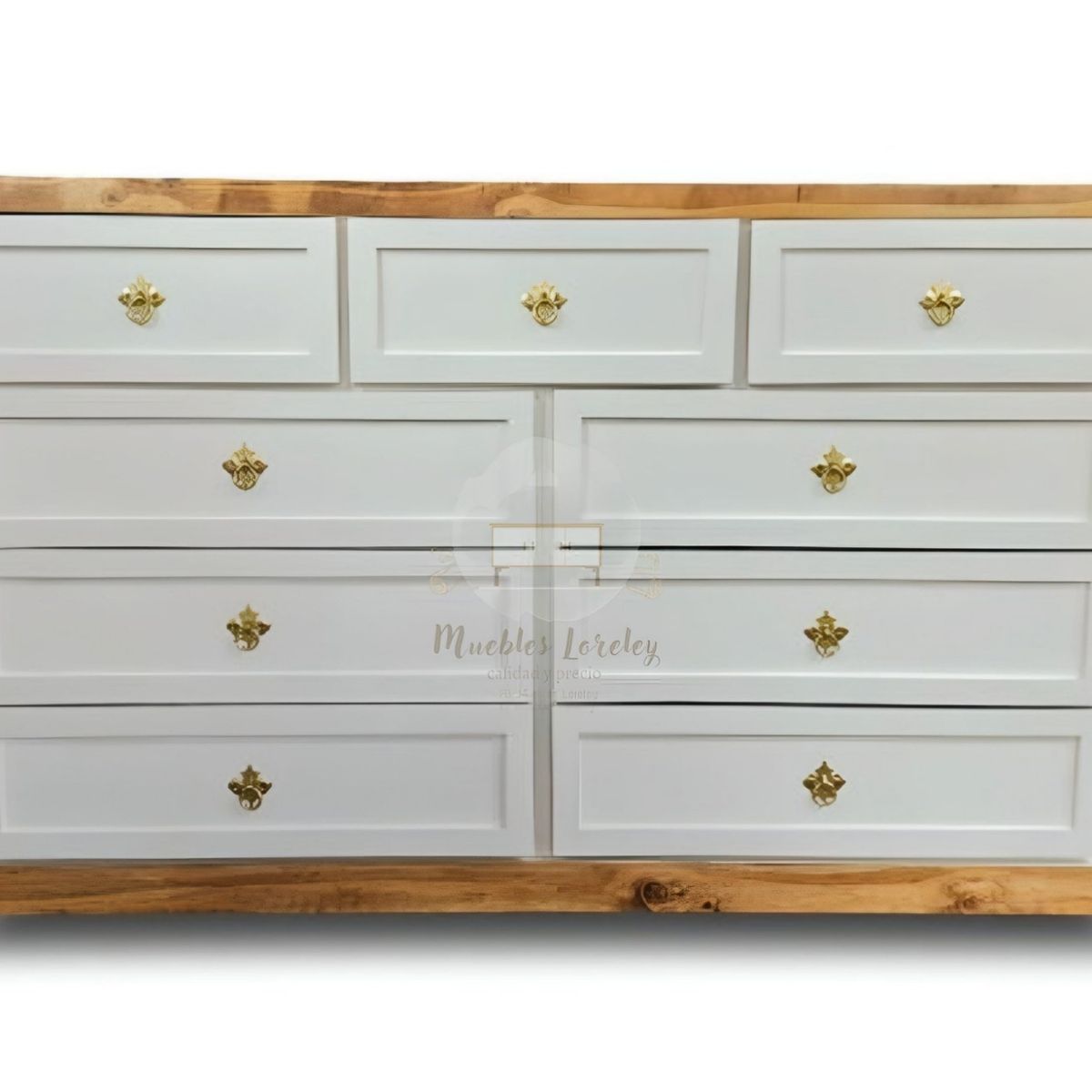 RUSTIC STYLE - COMODA MADERA 9 CAJONES BLANCA CON PETIRIBI