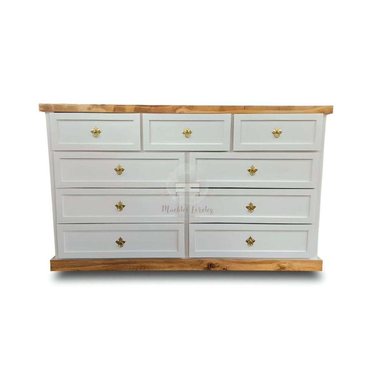 RUSTIC STYLE - COMODA MADERA 9 CAJONES BLANCA CON PETIRIBI
