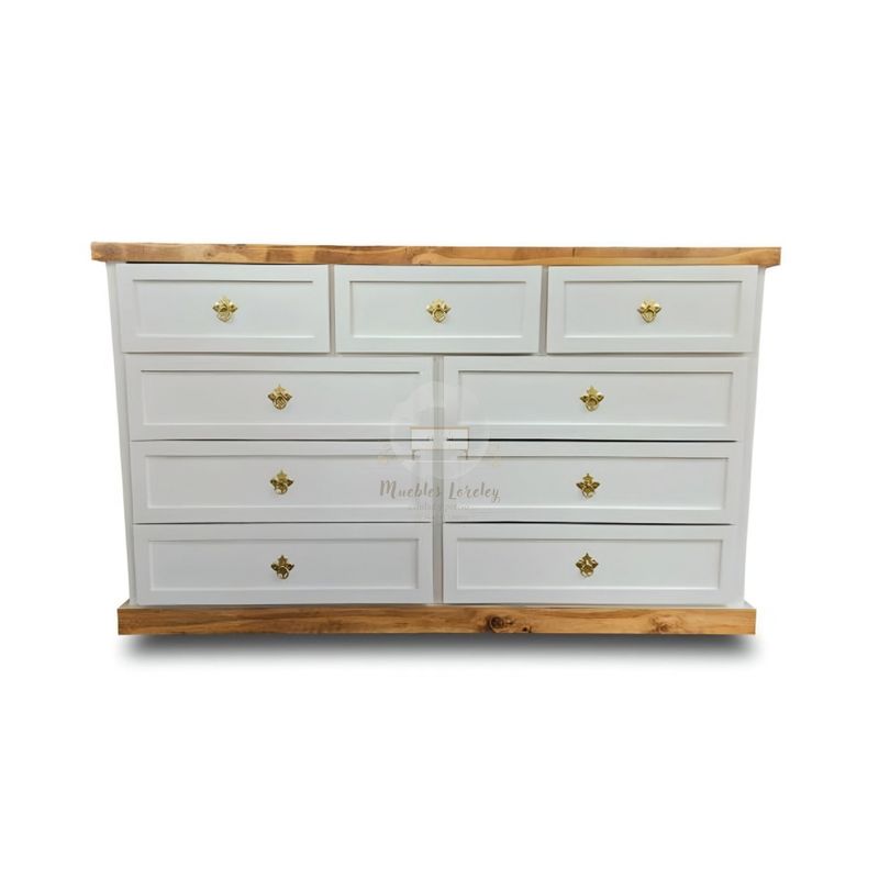 RUSTIC STYLE - COMODA 9 CAJONES BLANCA CON PETIRIBI