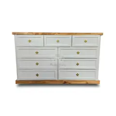RUSTIC STYLE - COMODA 9 CAJONES BLANCA CON PETIRIBI