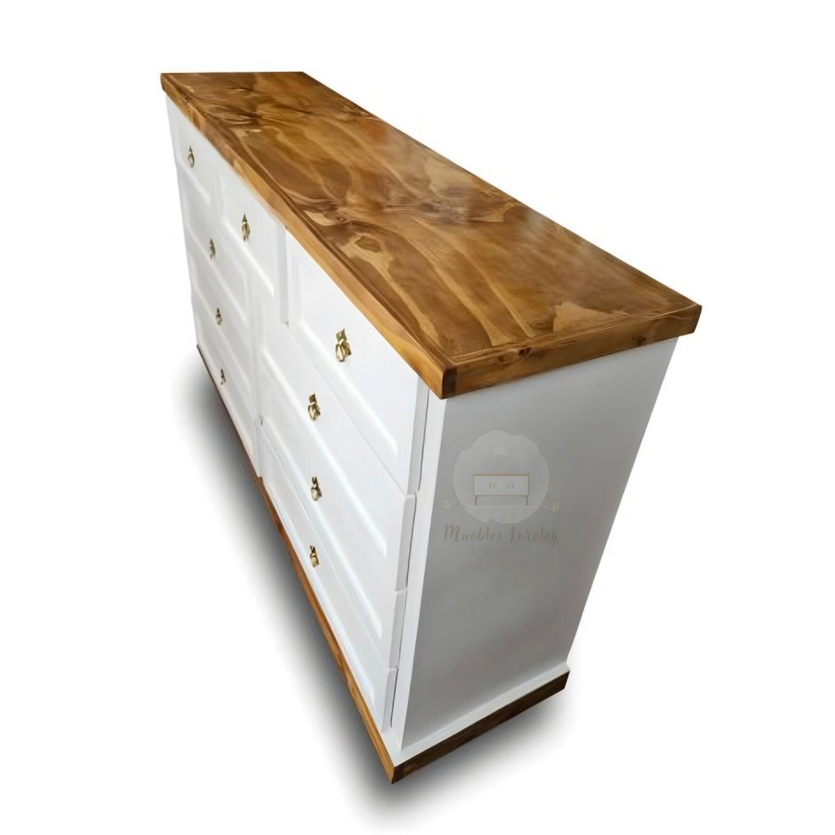 RUSTIC STYLE - COMODA MADERA 9 CAJONES BLANCA CON PETIRIBI