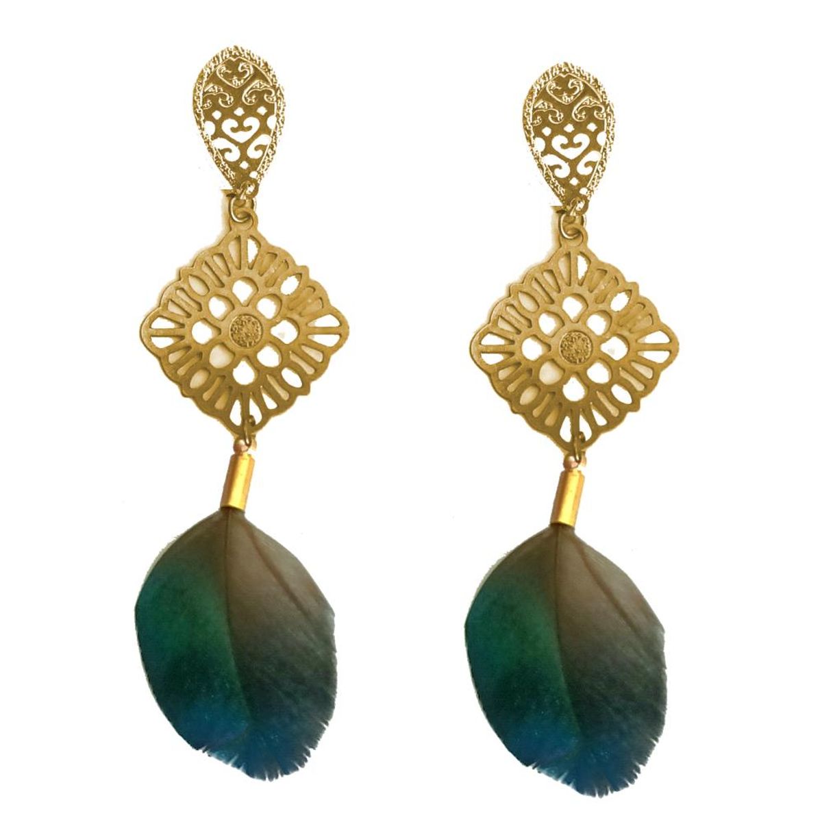 MARIA PASKARO - Aros de Pluma Monal Verde Dorado Maria Paskaro - Verde