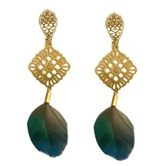 MARIA PASKARO - Aros de Pluma Monal Verde Dorado - Verde