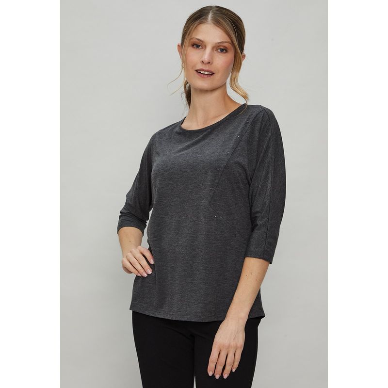 MA GRIFFE - Polera Manga Larga Gris Marengo Mujer Magriffe
