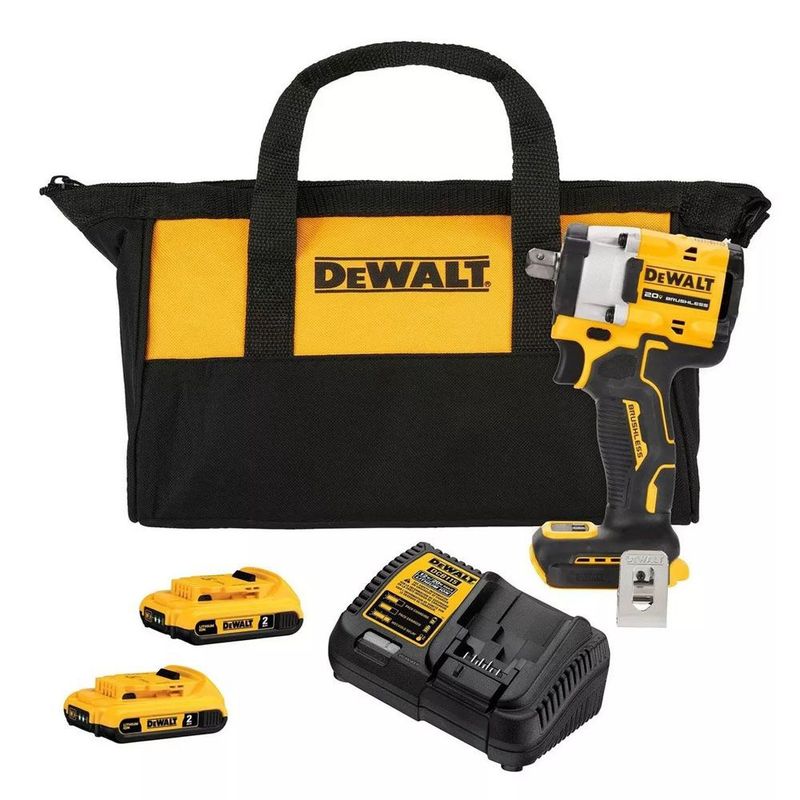 DEWALT - Llave Impacto Atomic Dewalt 20v Max 1/2 + 2 Bat 2 Ah + Carg+ Bolso.