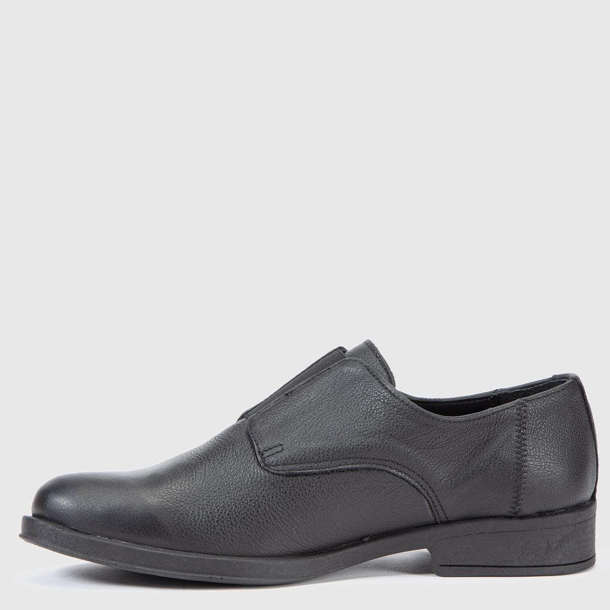 PIE SANO - ZAPATO  DE CUERO HOMBRE CONFORT CON ELASTICO COLOR NEGRO