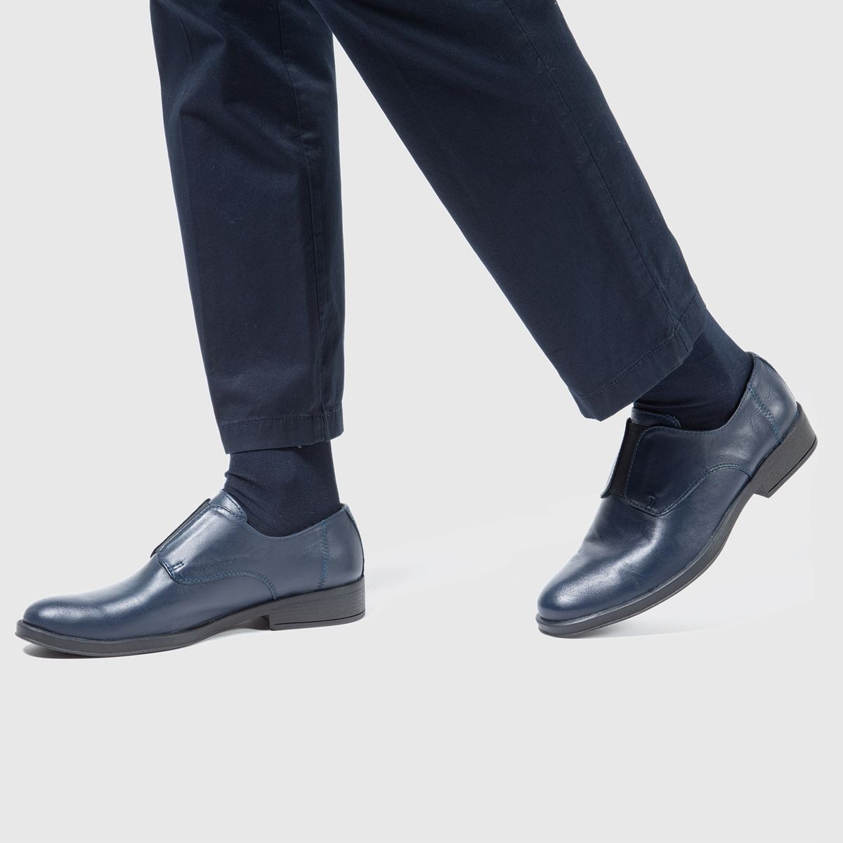 PIE SANO - ZAPATO  DE CUERO HOMBRE CONFORT CON ELASTICO COLOR AZUL