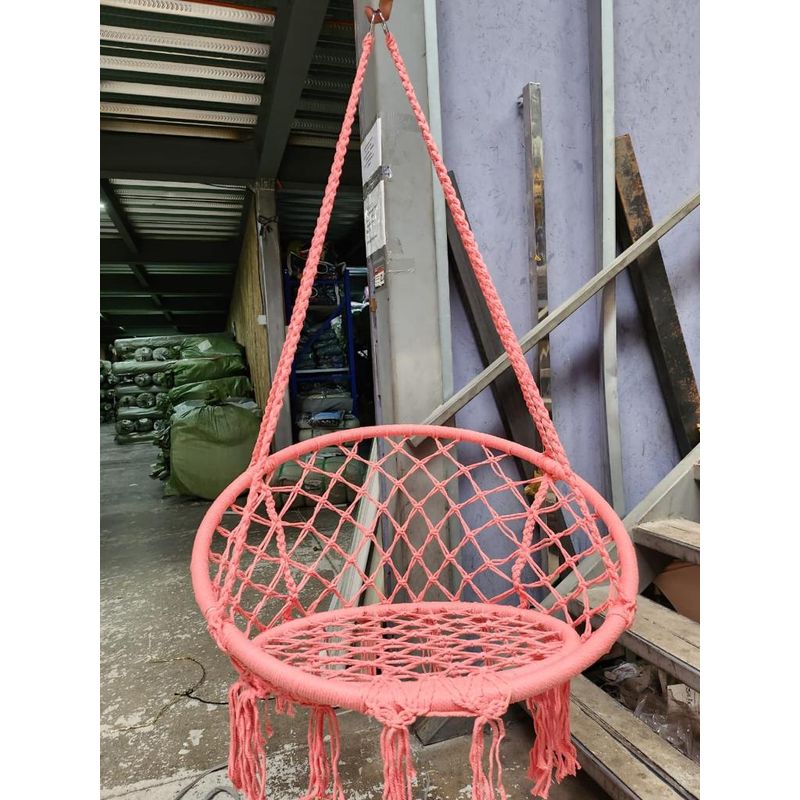 GENERICO - Silla Colgante TejiDa De Borlas Unicolor ROSA Tipo Columpio