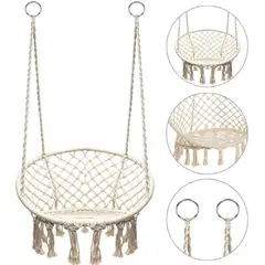 GENERICO - Silla Colgante TejiDa De Borlas Unicolor BEIGE Tipo Columpio