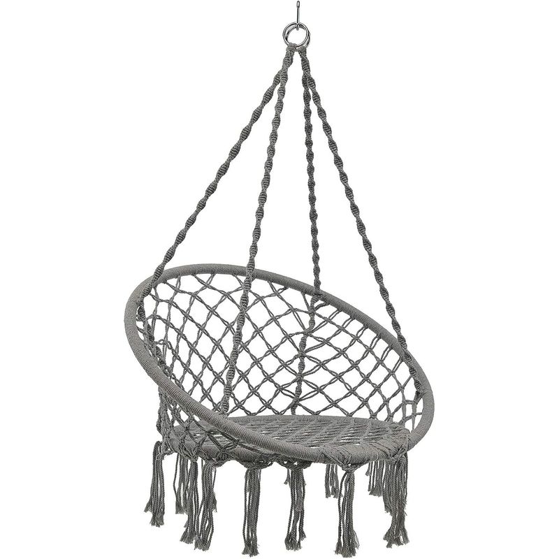 GENERICO - Silla Colgante TejiDa De Borlas Unicolor GRIS Tipo Columpio