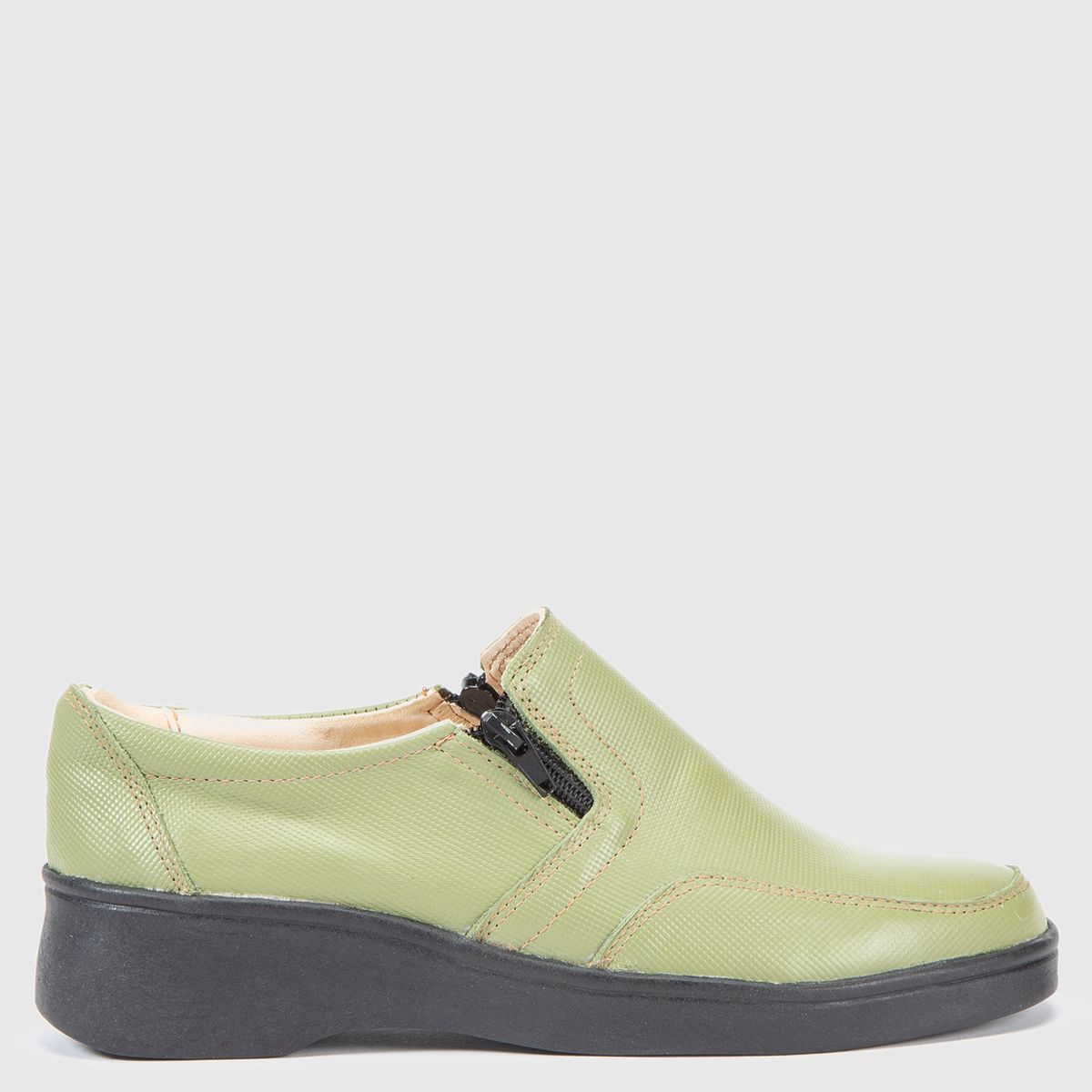 PIE SANO - ZAPATO  DE CUERO MUJER CONFORT CON CIERRE COLOR VERDE