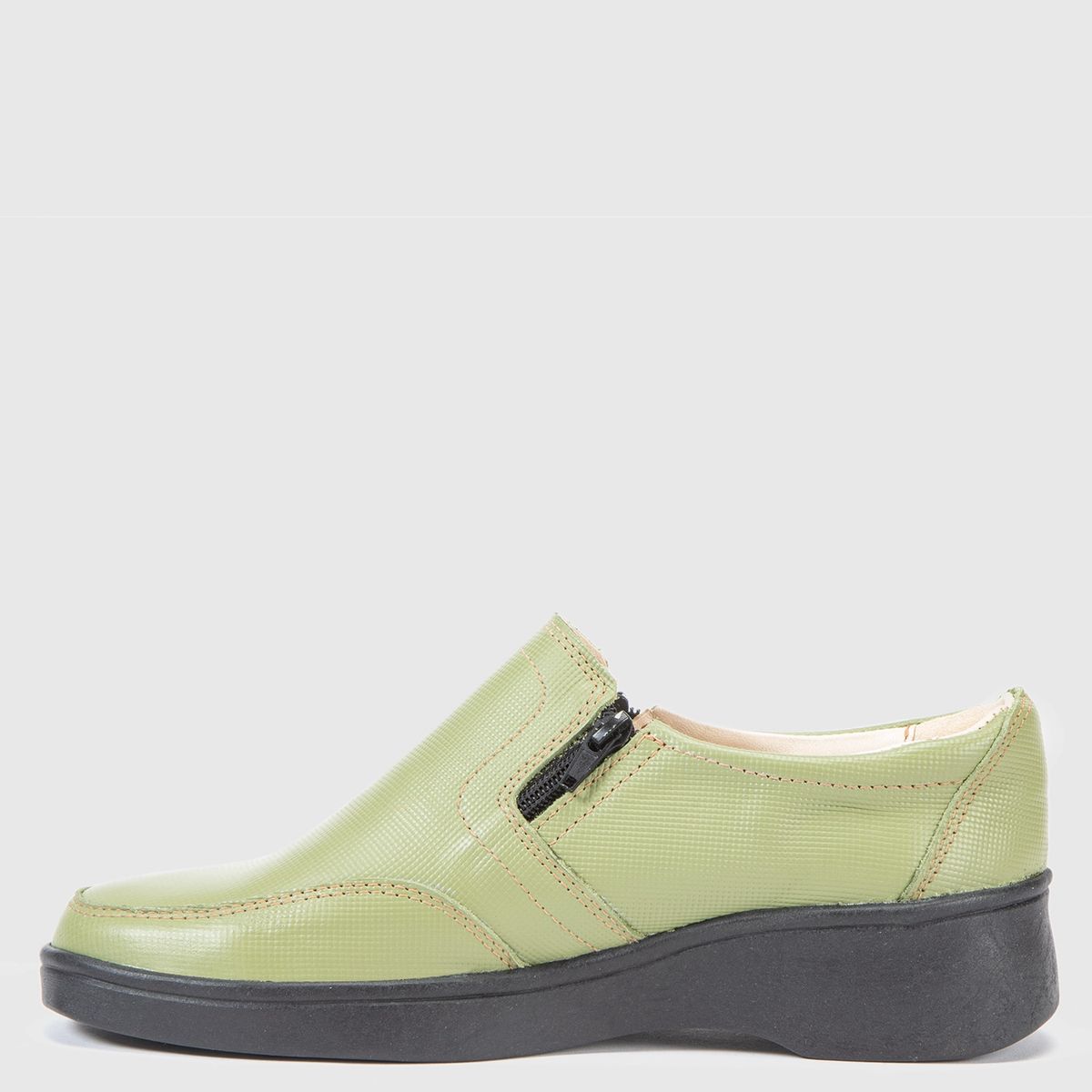 PIE SANO - ZAPATO  DE CUERO MUJER CONFORT CON CIERRE COLOR VERDE