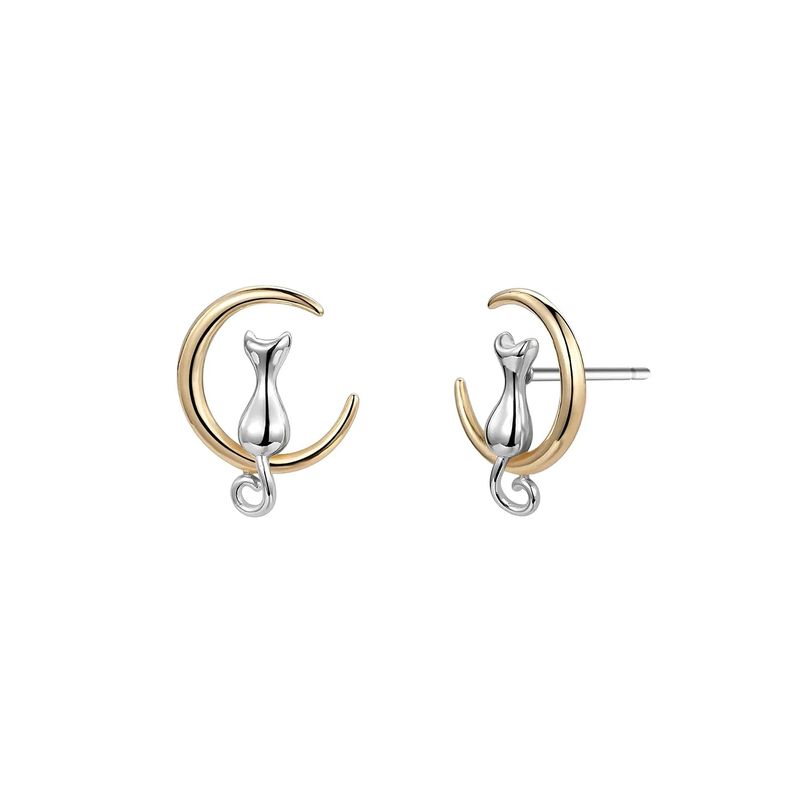 GENERICO - Aros Gato en la Luna Mini, plata 925 y luna en oro - Azul Zafira