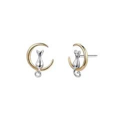 GENERICO - Aros Gato en la Luna Mini, plata 925 y luna en oro - Azul Zafira