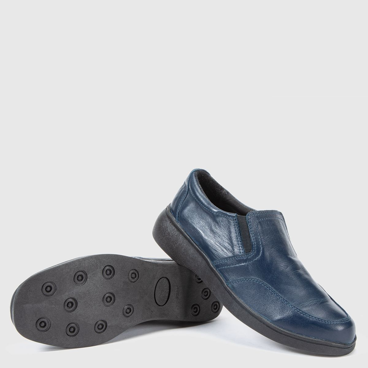 PIE SANO - ZAPATO  DE CUERO MUJER CONFORT CON ELASTICO COLOR AZUL
