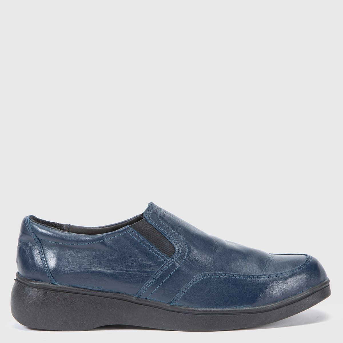 PIE SANO - ZAPATO  DE CUERO MUJER CONFORT CON ELASTICO COLOR AZUL