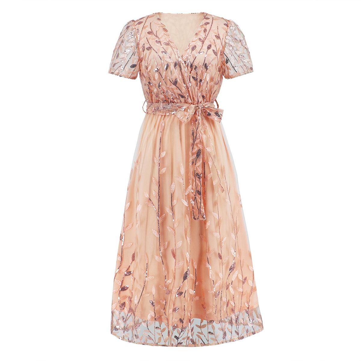 BLWOENS - Vestido casual para Mujer-Dorado