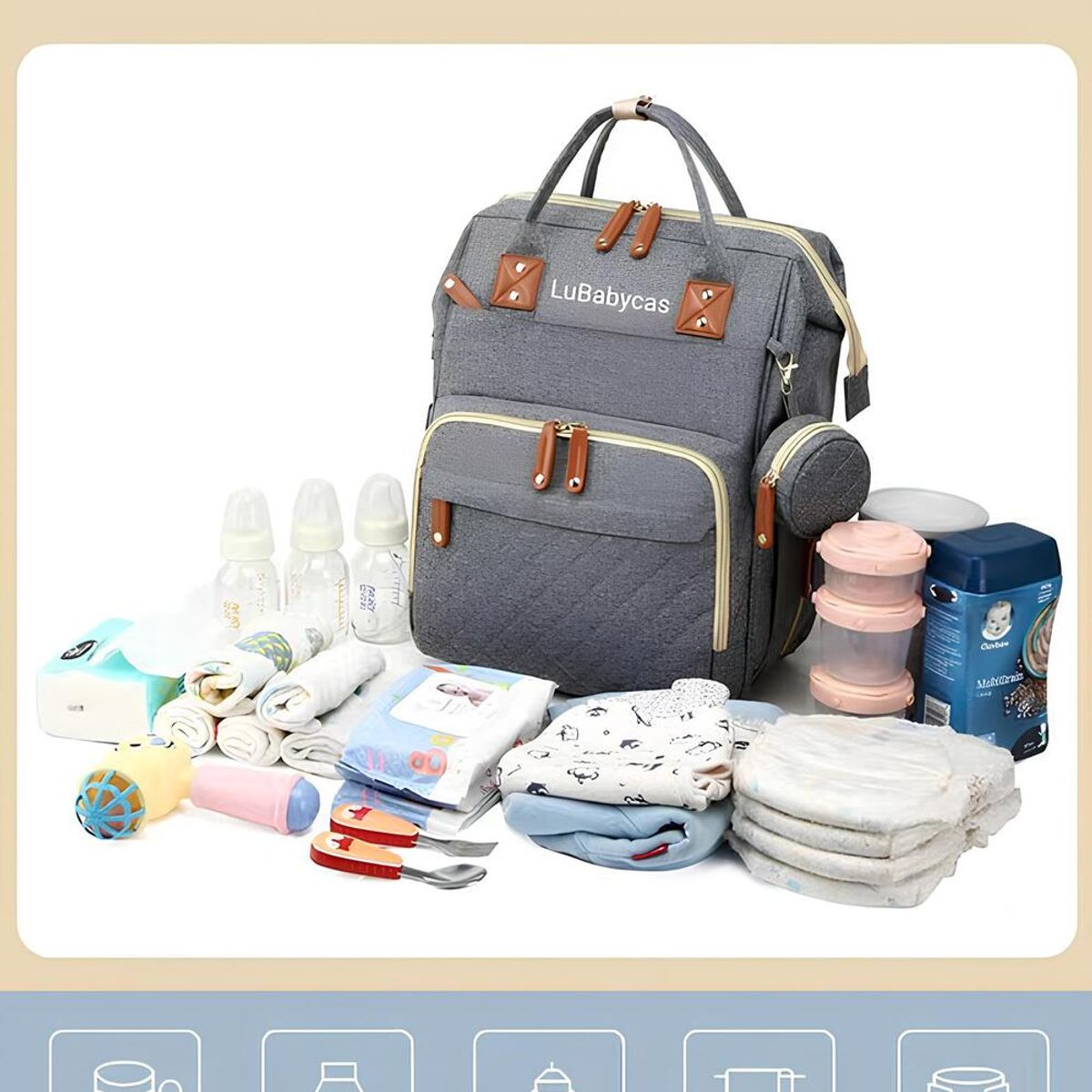 LUBABYCAS - Mochila Maternal Lubabycas Impermeable Con Accesorios Azul