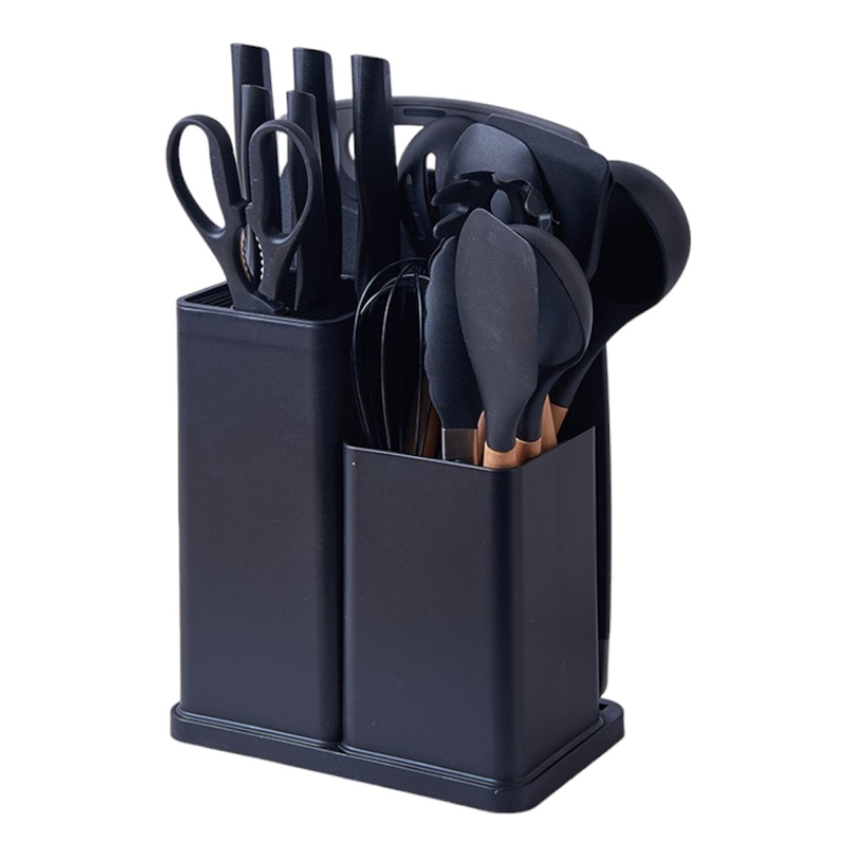 CRUSEC - Juego Utensilios 19 Piezas Silicona Antiadherente de Cocina Negro