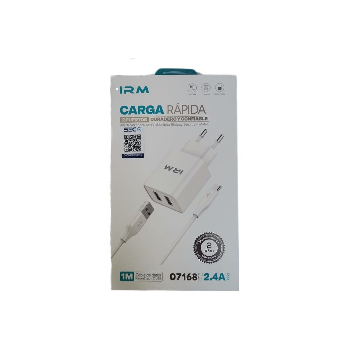GENERICO - Cargador IRM Fast Charge 07168 Doble Usb  Cable USBC