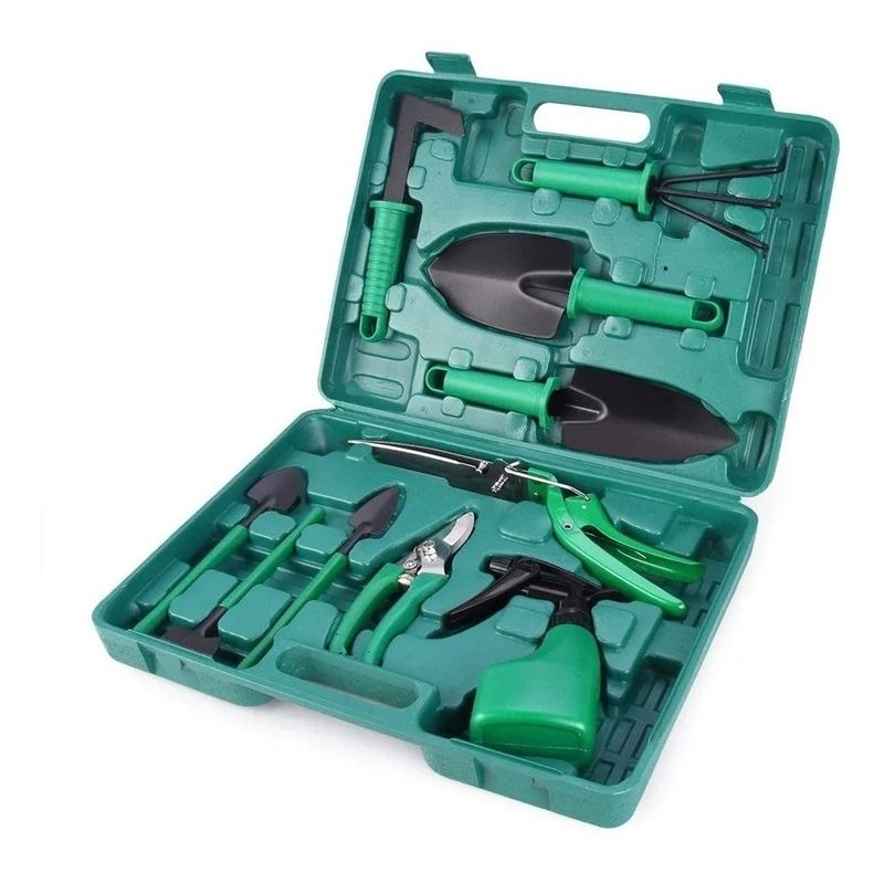 GENERICO - Kit Herramientas Jardinería Acero Rastrillo Tijera Podar
