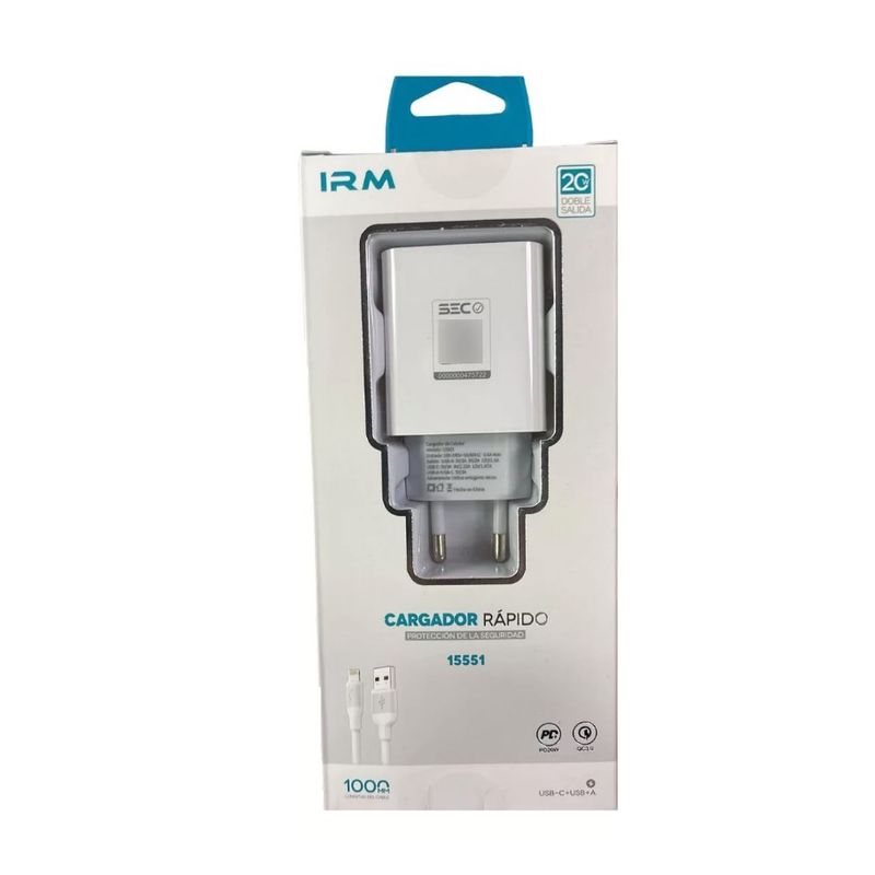 GENERICO - Cargador IRM Fast Charge 15551 Doble Usb  Cable LIGHTNING Refozado
