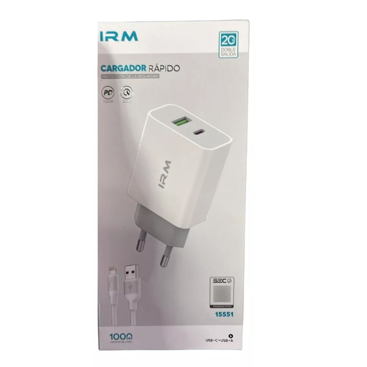 GENERICO - Cargador IRM Fast Charge 15551 Doble Usb  Cable LIGHTNING Refozado