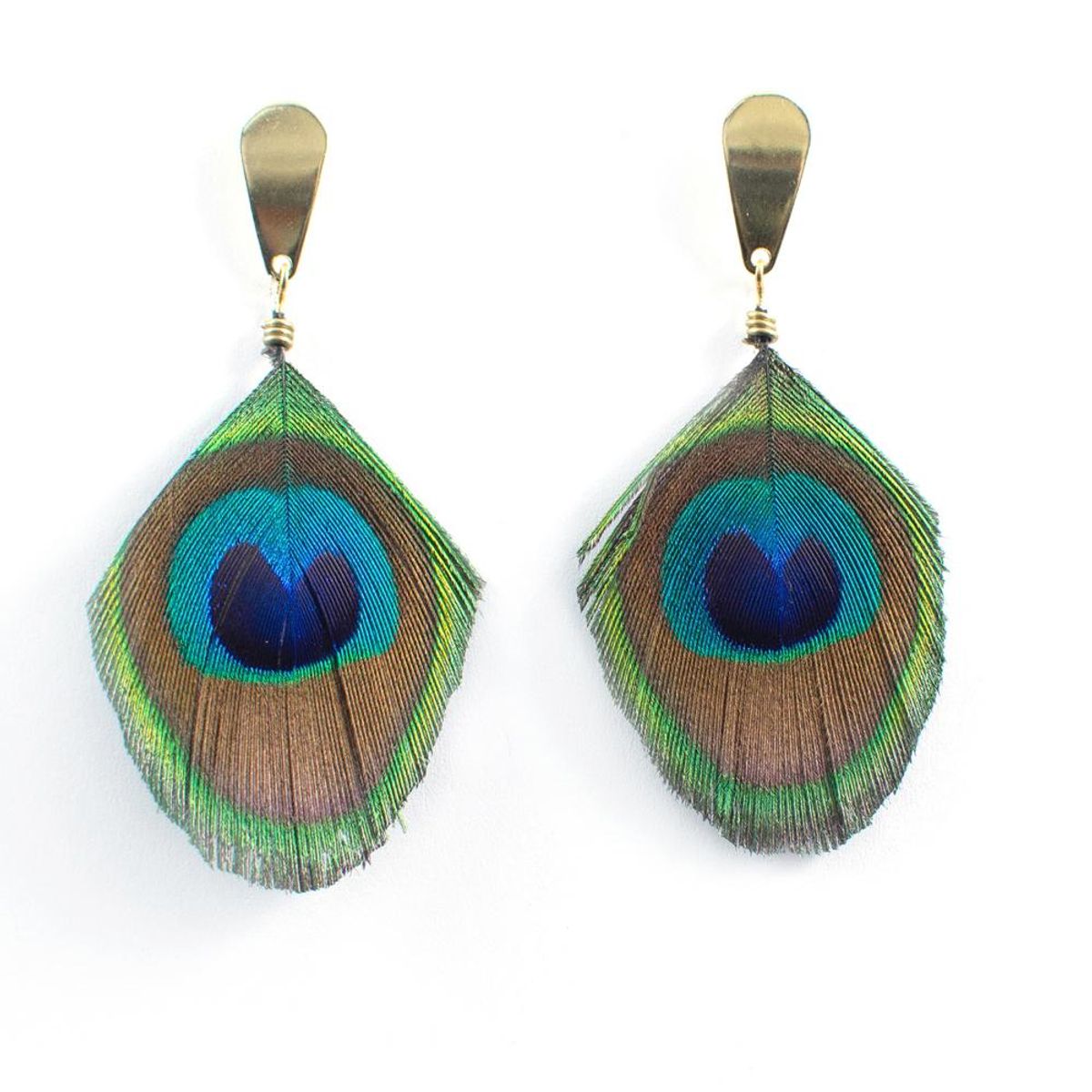 MARIA PASKARO - Aros de Pluma Pavo Real Verde Dorado 02 Maria Paskaro - Verde