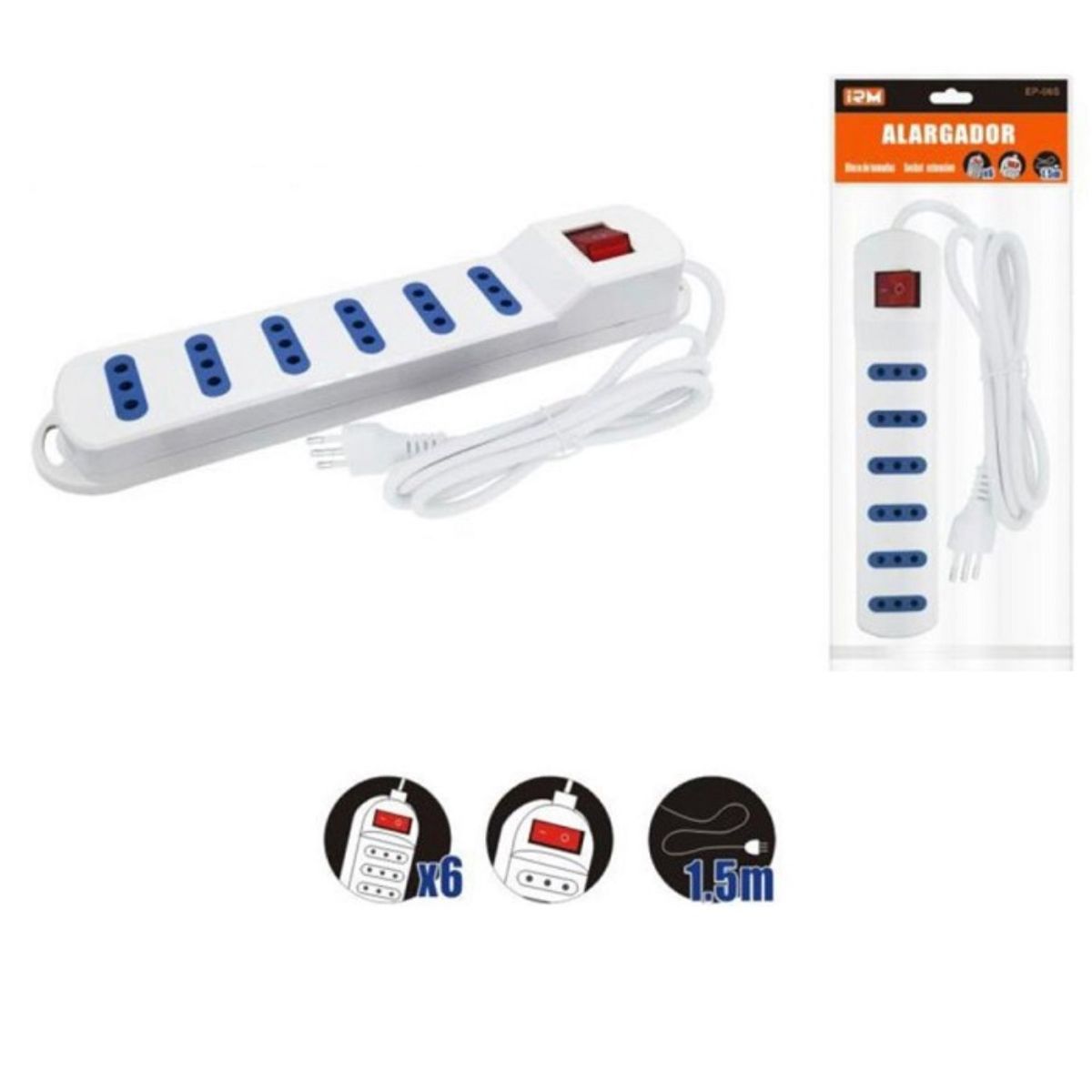 GENERICO - Alargador IRM 6 Tomas con Interruptor Certificado