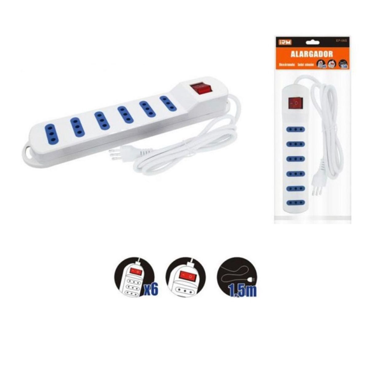 GENERICO - Alargador IRM 6 Tomas con Interruptor Certificado