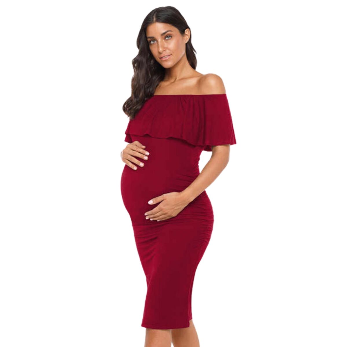 GENERICO - VESTIDO AJUSTADO DE EMBARAZADA CON FARALAO IDEAL PARA FIESTA