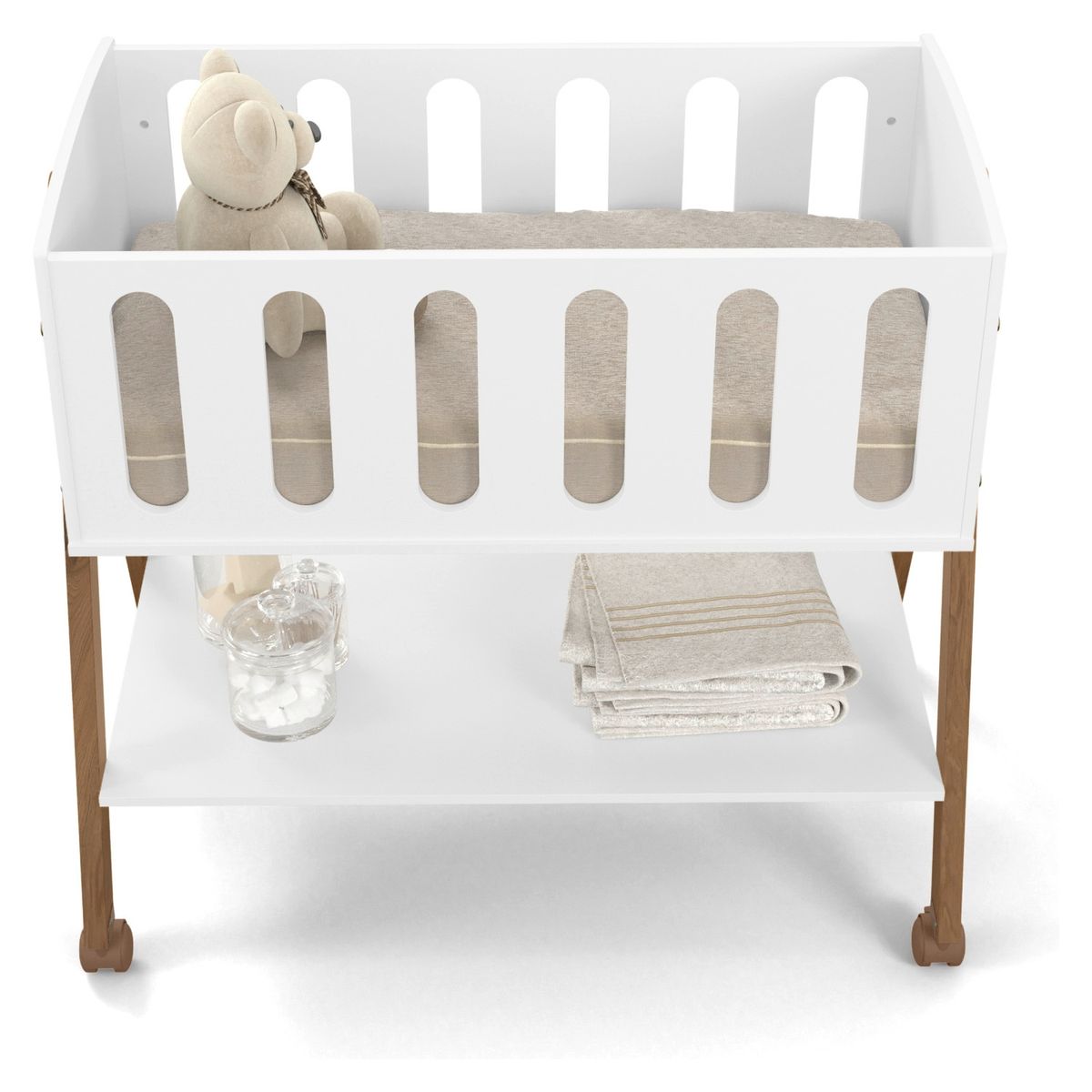 KIDSCOOL - Mini Cuna Colecho Liv Blanca/Eco Wood Con Ruedas Kidscool