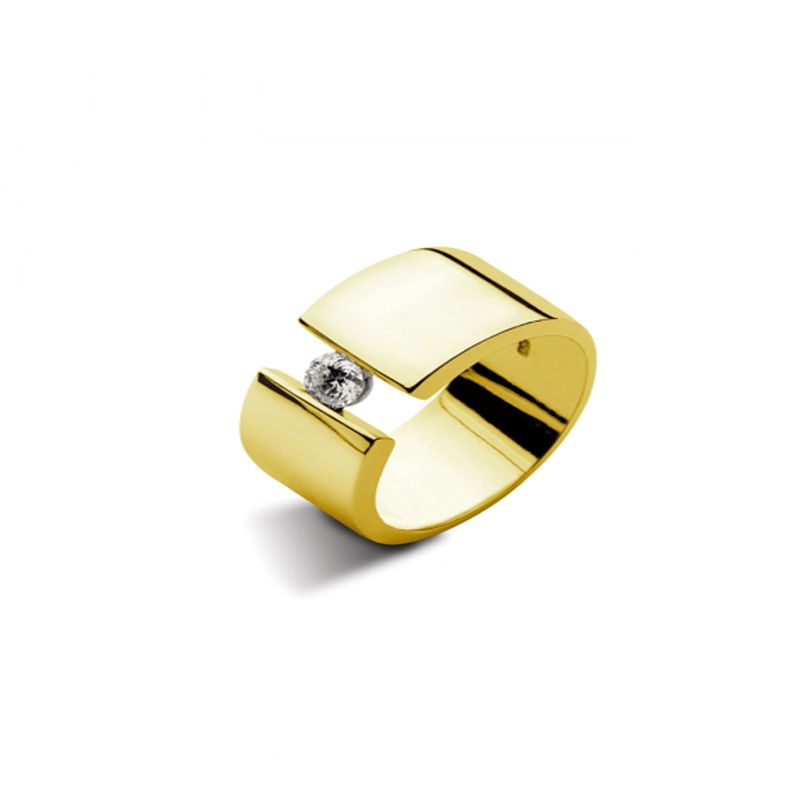 JB JOYAS BARON - Anillo de Oro Amarillo 18kt Modelo Voler con 01 Diamante Corte Brillante Solitario de 10pts