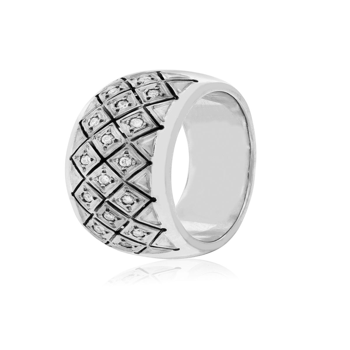 JB JOYAS BARON - Anillo de Oro Blanco 18kt Modelo Septal con 16 Diamantes Corte Brillante de 1pts