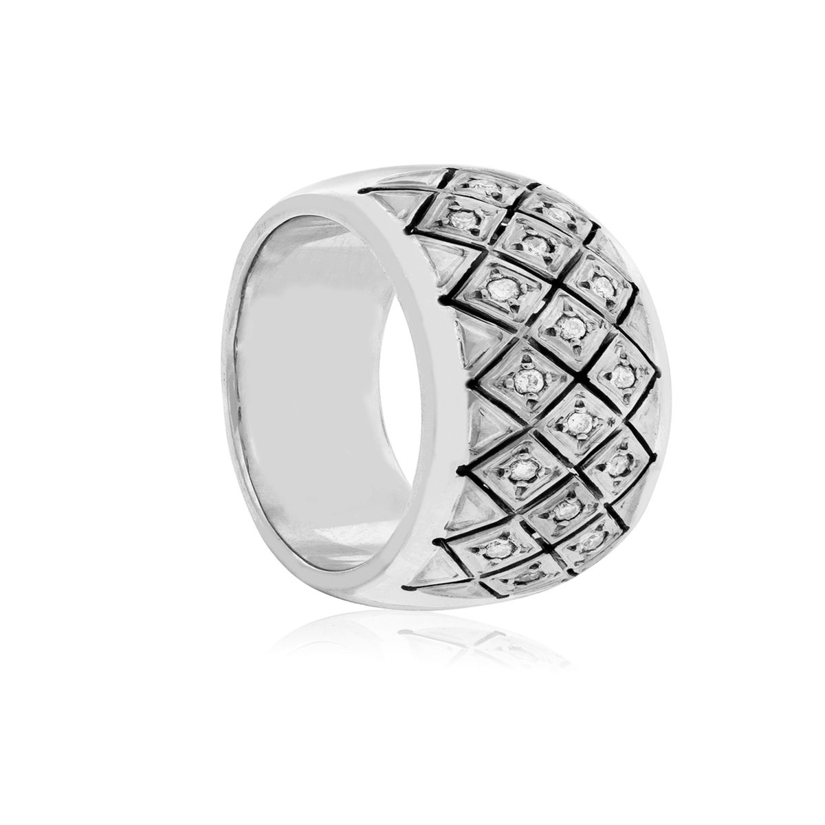 JB JOYAS BARON - Anillo de Oro Blanco 18kt Modelo Septal con 16 Diamantes Corte Brillante de 1pts