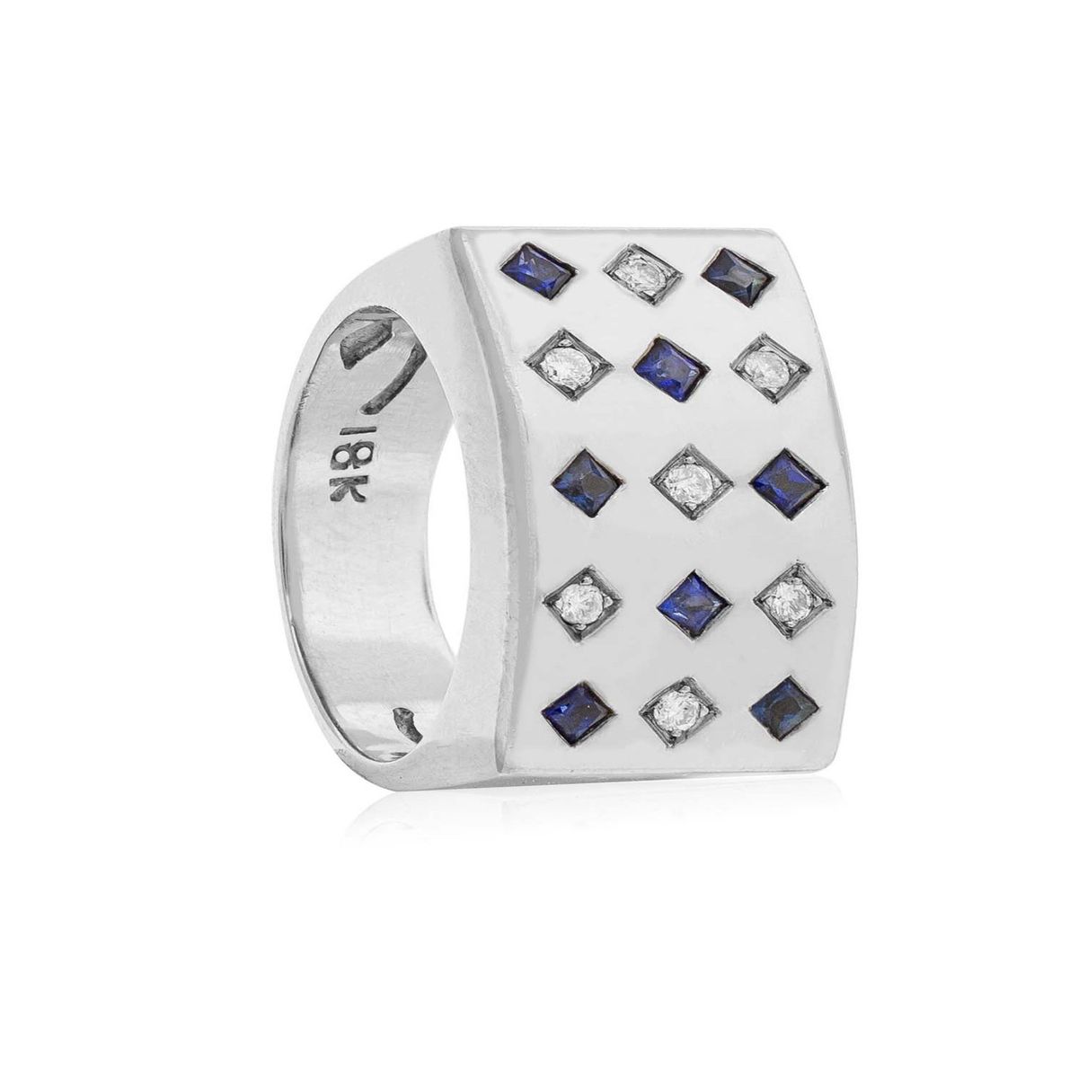 JB JOYAS BARON - Anillo de Oro Blanco 18kt Modelo Prinsa 7 Diamantes Corte Brillante de 2pts y 8 Zafiros de 2x2