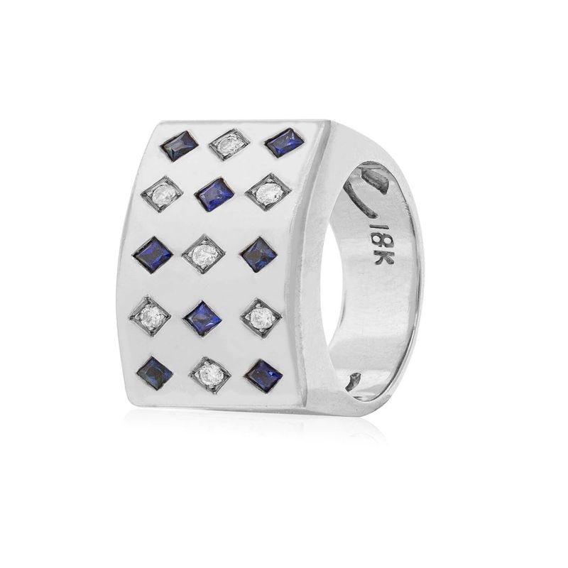 JB JOYAS BARON - Anillo de Oro Blanco 18kt Modelo Prinsa 7 Diamantes Corte Brillante de 2pts y 8 Zafiros de 2x2