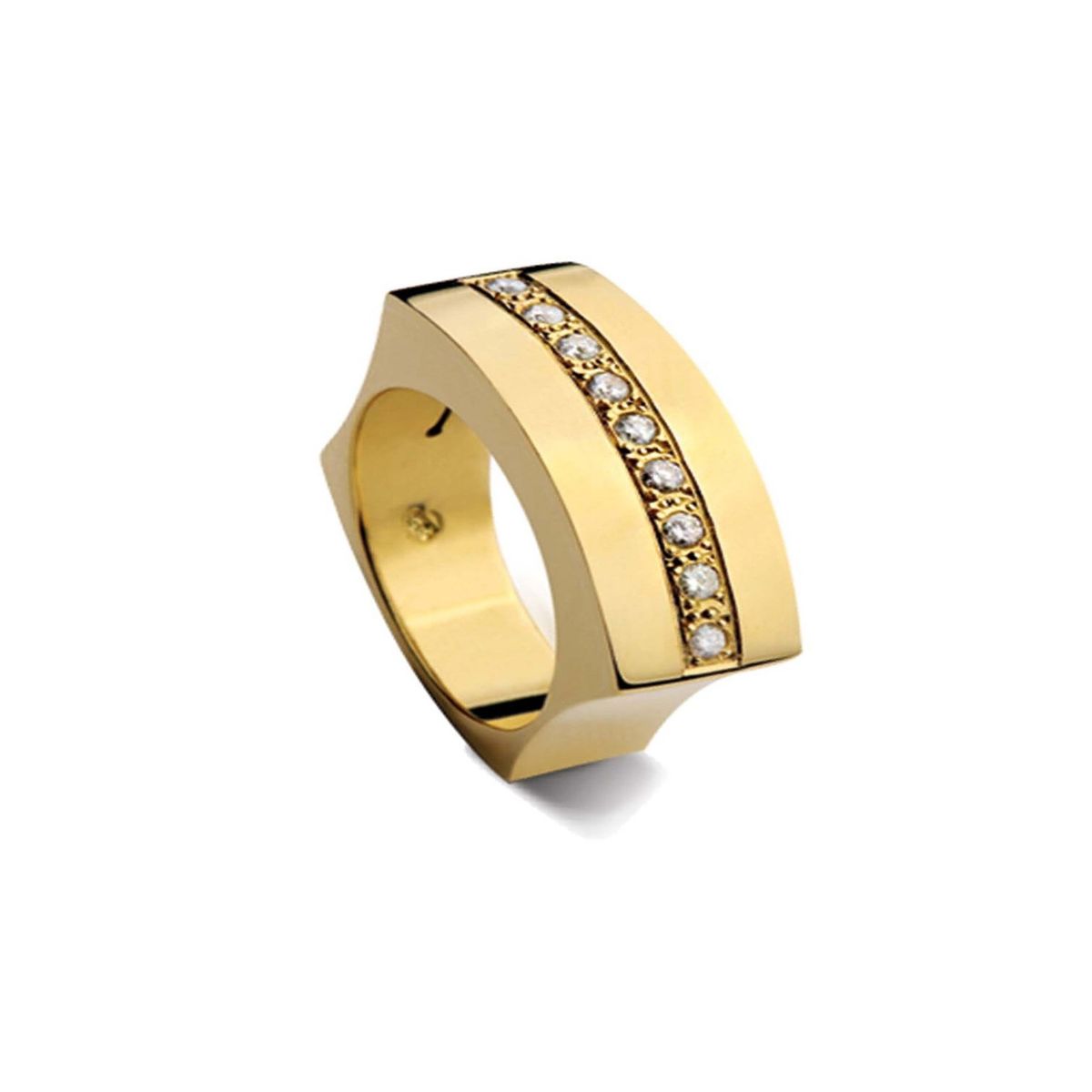 JB JOYAS BARON - Anillo de Oro Amarillo 18kt Modelo Curv con 09 Diamantes Corte Brillante de 2pts