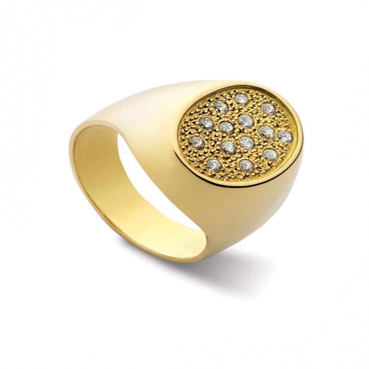 JB JOYAS BARON - Anillo de Oro Amarillo 18kt Modelo Oval con 14 Diamantes Corte Brillante de 1pts