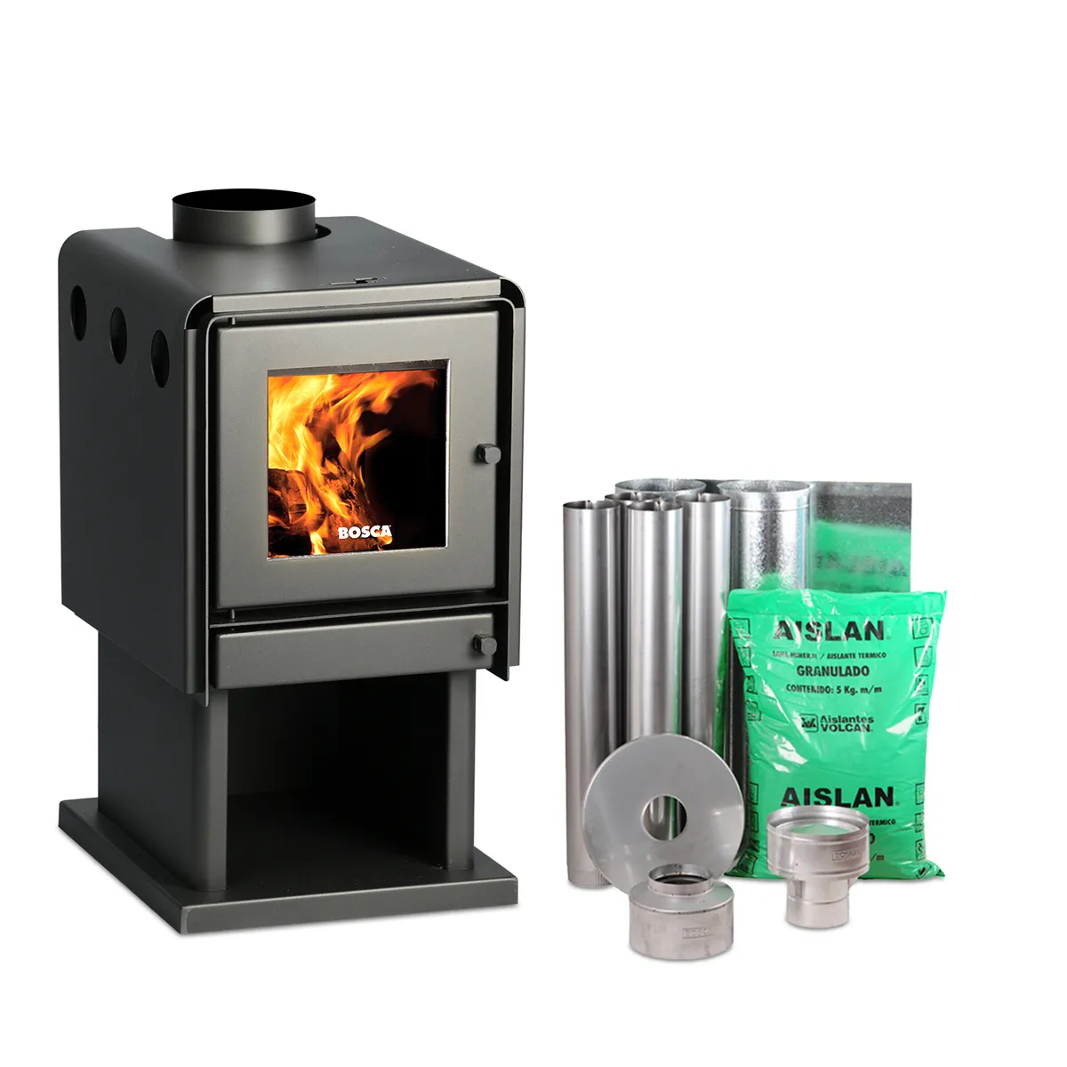 BOSCA - Pack Estufa a Leña Limit 480 + kit de instalación