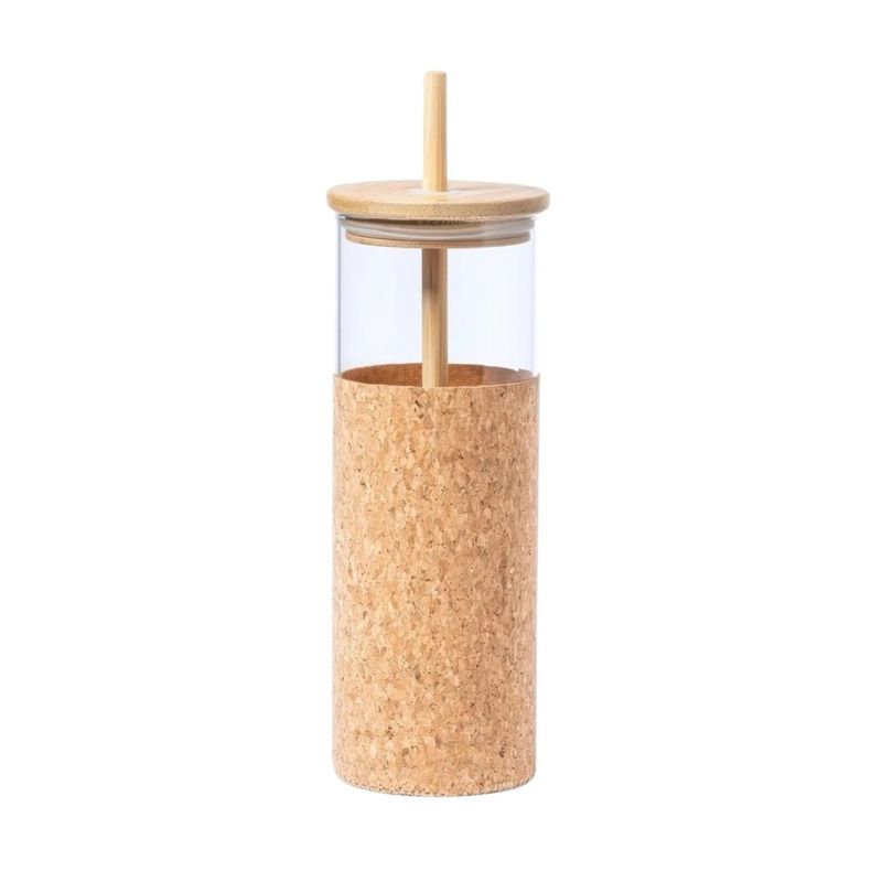 IMPORTCLICK - Vaso Vidrio Bombilla Tapa Bambú Tromury 520 ML IMPORTCLICK