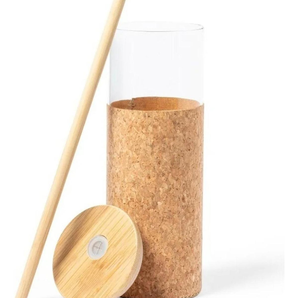 IMPORTCLICK - Vaso Vidrio Bombilla Tapa Bambú Tromury 520 ML IMPORTCLICK